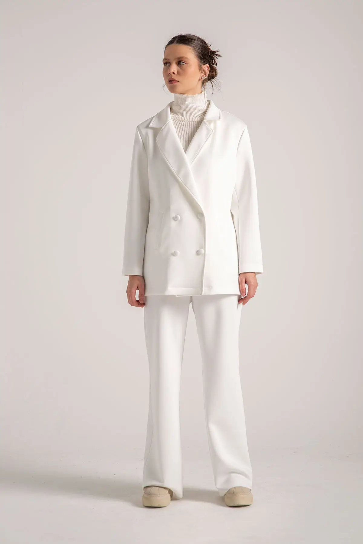 

TOP QUALİTY Blazer Women 2022 Lady Office Work Suit Button Detailed Casual V-neck Jacket Trousers Double Front Pocket scuba New