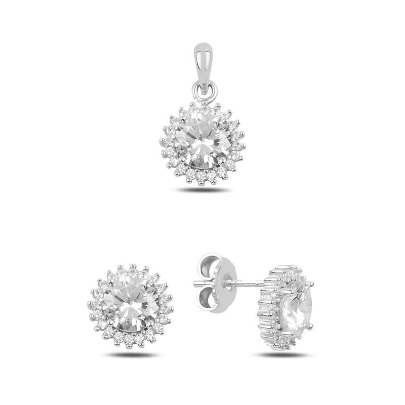 

Silver 925 Sterling Helianthus Zircon Cubic Zirconia Earrings & Pendant Set
