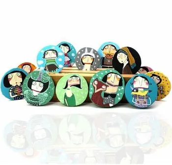 

4pcs Set Bringing Luck Handmade Handpainted Wood Brooch