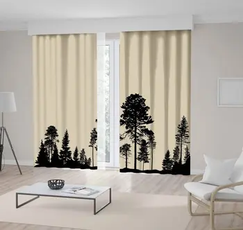 

Curtain Forest Tall Pine Fir Trees Nature Countryside Landscape Silhouette Classic Black and Beige Artwork Printed