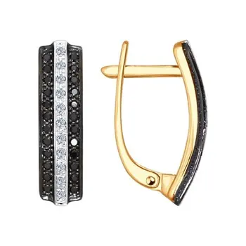 

Sokolov drop earrings with stones in gold with colorless and black diamonds, fashion jewelry, 585, women's male, long earrings