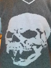 Rapcopter-suéteres Y2K para mujer, suéteres de calaveras con cuello de pico, blusas de punto azules informales holgadas, ropa de calle Retro para mujer, Tops de punto 2020