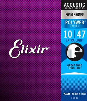 

11000 polyweb strings for acoustic guitar, extra light, bronze 80/20, 10-47, Elixir