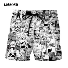 LIASOSO 3D Print Shorts Anime Boku No Hero Academia UBakugo Katsuki Faces Unisex Summer Shorts Beach Shorts For Men G3135