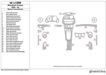 

Interior trim for Mitsubishi Eclipse 2006-UP. Set L1259.