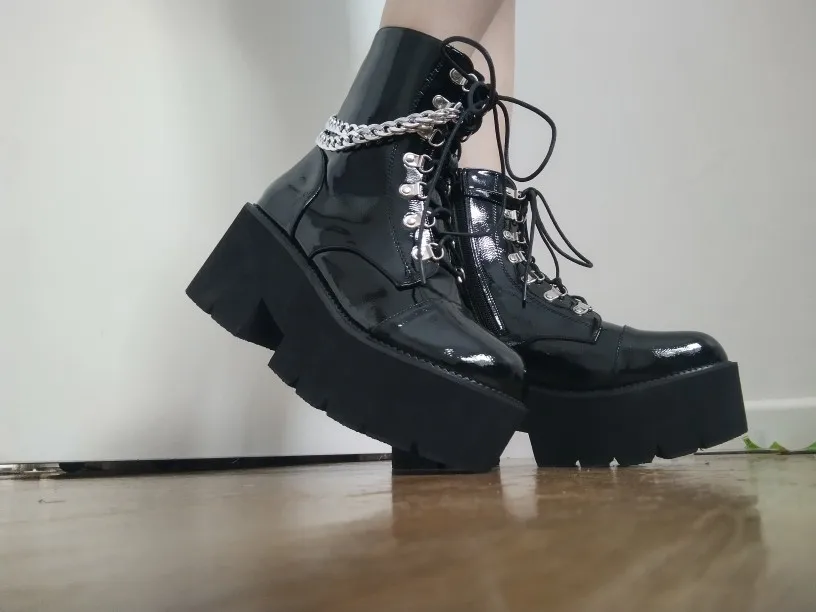 Gothic Leather Chain Boots - Kuru Store