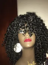 Peluca de cabello Afro rizado con flequillo para mujeres negras, pelo corto sintético estampado glorioso, Cosplay, Alta Temperatura