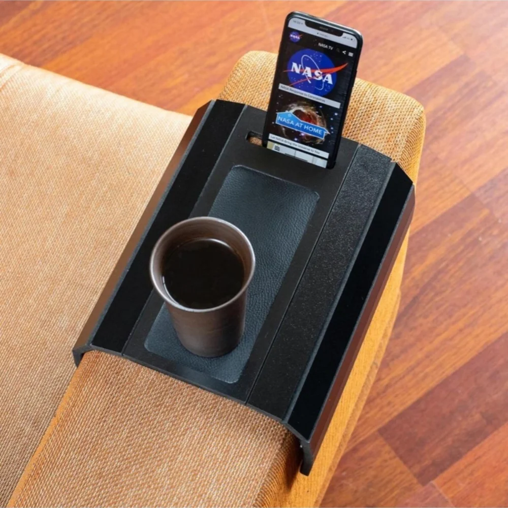 Wooden Side Table With Phone Stand Sofa Tray Mat 50x28 cm Placemat Center Leather Decorative Armrest  Non Slip Folding Design