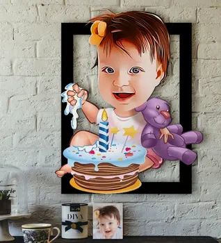 

Personalized Baby Birthday Caricature OF 3D Wood Tablo-2 Reliable Quality Cost Effective Gift Home Decoration wall