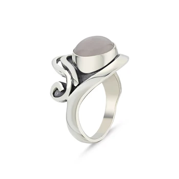 

Silver 925 Sterling Pink Quartz Stone Handwork Ring