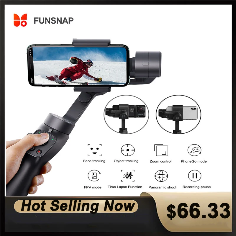 Funsnap Handheld Gimbal Stabilizer Track Focus Pull&Zoom for 3-Axis Wireless Bluetooth Tracking  Action Camera Gimbal Smartphone