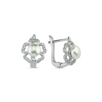 

Angemiel 925 Sterling Silver Pearl & Zircon Crystal Daisy Earrings