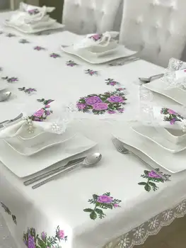 

Cross stitch Table Cloth Pack 6 Personality 14 Piece Four With Rose-Purple