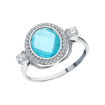 

Silver ring with cubic zirconia and tourmaline imitation sunlight sample 925
