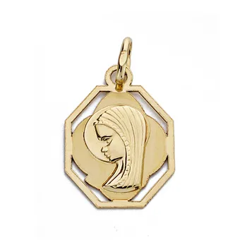 

Medal 9k gold Virgin Girl 17mm. Octagonal shape edges openwork