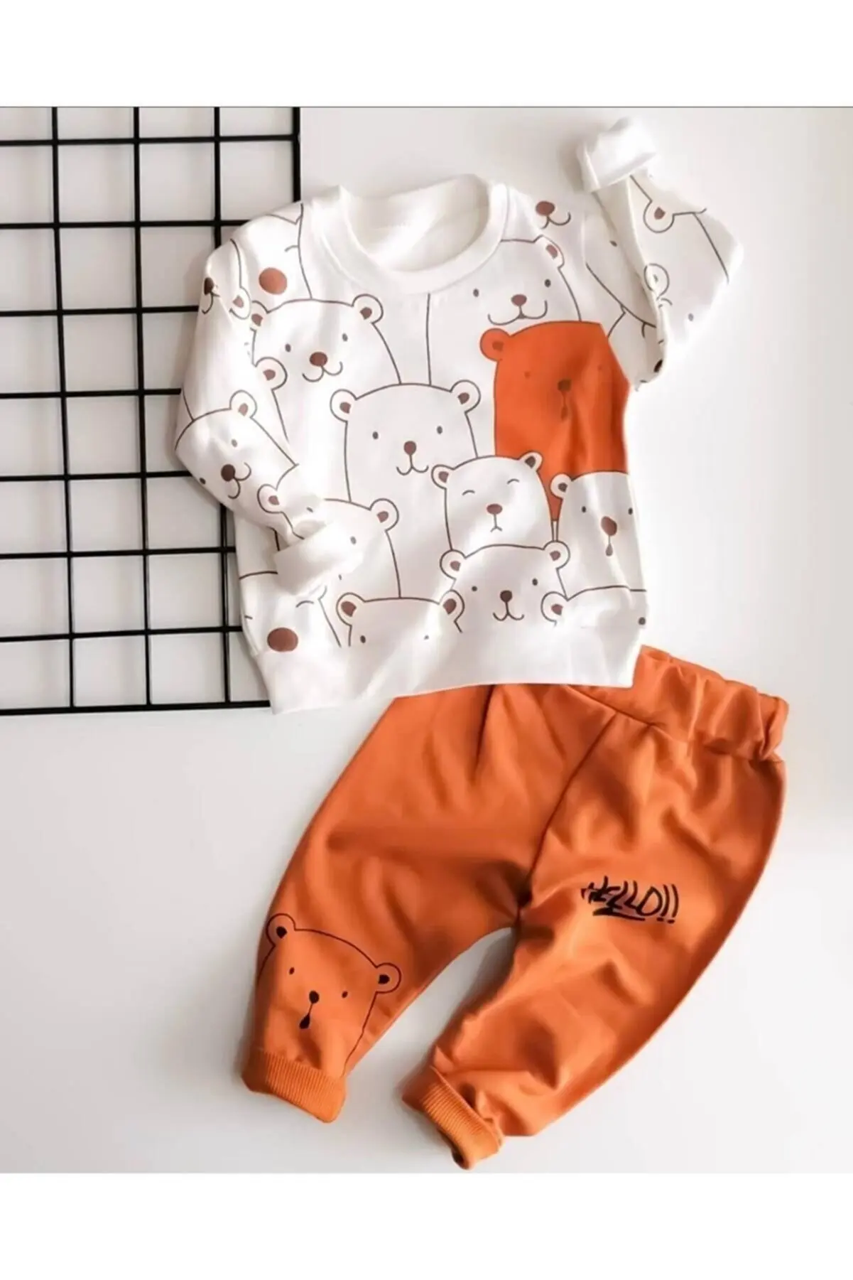 Beren Kids Hello Bears Patterned Baby Bottom Top Set Newborn 6-9-12-18 Months Rompers Dress Unisex |
