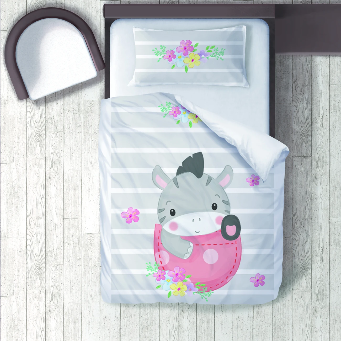 

Duvet Cover Set Bedding Set Pillow Case for Baby and Kids Room 3D Printed Gray Flowers Pattern 195