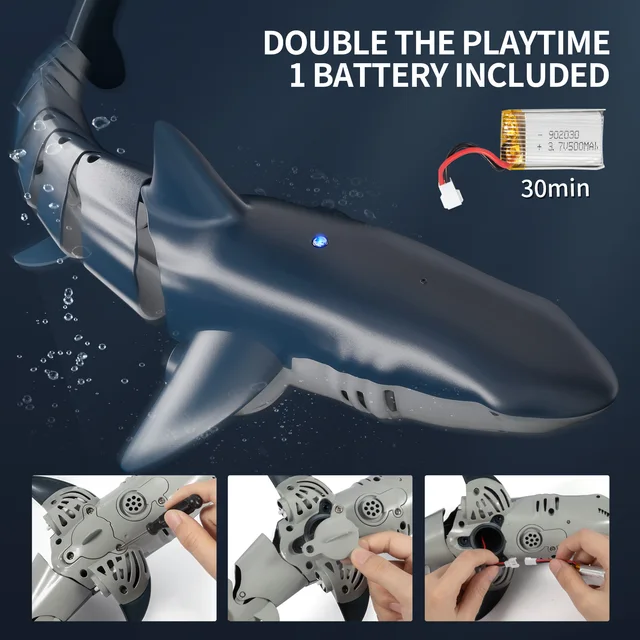 2.4G Remote Control Shark Toys Swimming Pool Bathroom Gift Remote Control Boat Toys Kids Boys Kids Cool Toys Shark Submarine 2