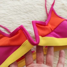 Splicing Bikini Swimwear Bathing-Suit Biquini Ribbed Push-Up Beach Summer Female V-Neck