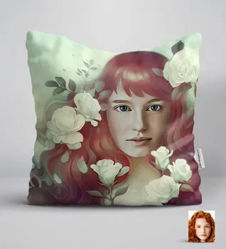 

Personalized Women 'S Artistic Illustration Portrait Design White Yastık-2