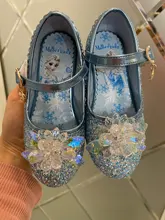 Disney-zapatos de princesa Elsa para niña, zapatos de vestir de dibujos animados de Frozen para niña, zapatos de fiesta de moda con tacones altos, regalo de Navidad