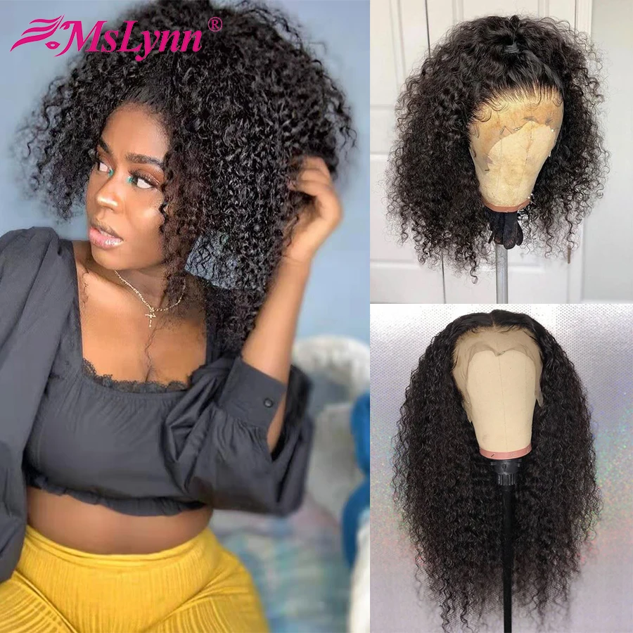 

360 Lace Frontal Wig For Black Women Afro Kinky Curly Lace Front Human Hair Wig Pre Plucked With Baby Hair Mslynn Remy hair