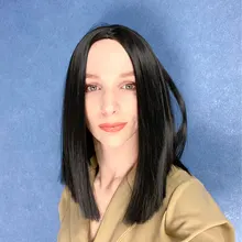 NNZES-peluca recta con corte Bob para mujeres negras, pelo sintético, parte media, resistente al calor, pelo Natural, 14 pulgadas