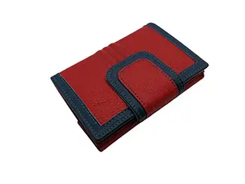 

Wallet for women in leather, two separate departments wallet, wallet and card holder, 13x10 cm.(Red-blue)