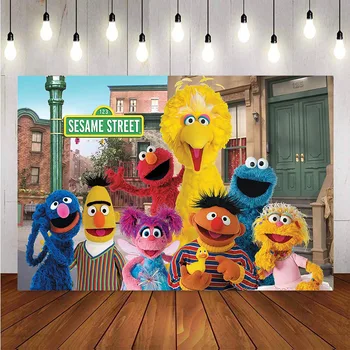 

Sesame street birthday party backdrop for photography newborn kids cartoon photo background studio party decoration birthday