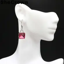 34x11 мм довольно SheCrown создан розовый турмалин Рождественский подарок для девочек, Серебряные серьги
