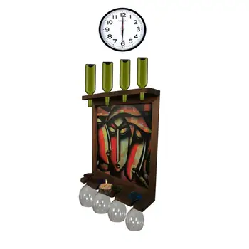 

Wall Clock Wall Art Picture Wooden Wine Rack Bottle Organizer Holders Beer Whiskey Bottle Bar Home Party Kitchen Salon Accessory