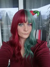 Party Wig Synthetic-Wigs Cosplay Sylphide Half-Green Bangs Halloween Nature Long Woman