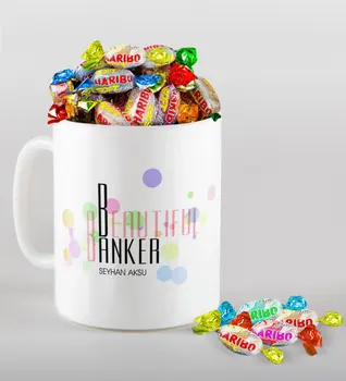 

Personalized Beautiful Banker Mug and Haribo Candy Gift Set