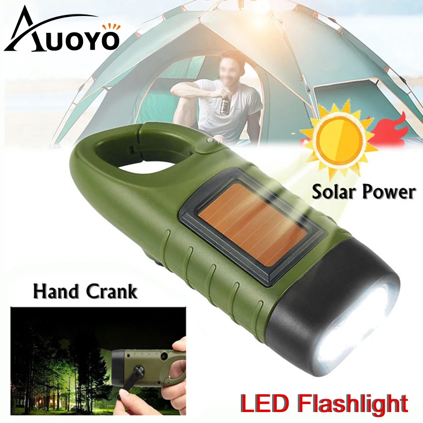 

Auoyo Mini Flashlights Hand Cranking Solar Powered LED Quick Snap Clip Backpack Torch Weather Ready for Camping Outdoor Climbing