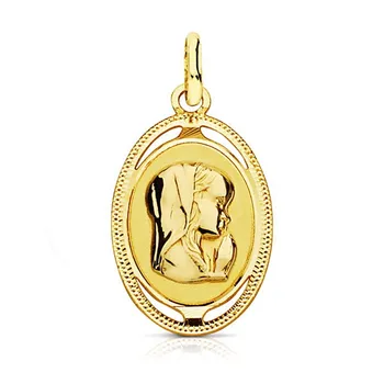

Pendant 9k gold medal, oval 20mm. Virgin Girl smooth fence openwork carving