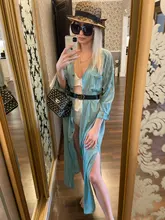 Tunic Beach Cover-Up Sarong Kaftan Swim-Wear Long Cotton -Q1111 Saida-De-Praia Vestido