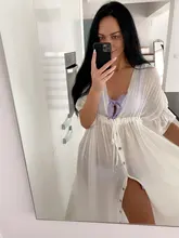 Sexy Bikini-ups blanco túnica Casual verano playa vestido elegante de las mujeres de talla grande ropa de playa traje de baño cubrir Q1208