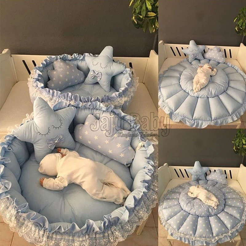 Jaju 赤ちゃんの巣 手作りの青い星のデザイン プレイマット 両面に使用可能 快適なポータブル新生児用ベッド 活動センター エンターテイナー Aliexpress