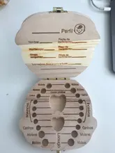 Diente de bebé caja de francés/inglés/español/ruso/italiano de madera organizador para dientes de leche de los muchachos de las muchachas de recuerdos para bebés regalo
