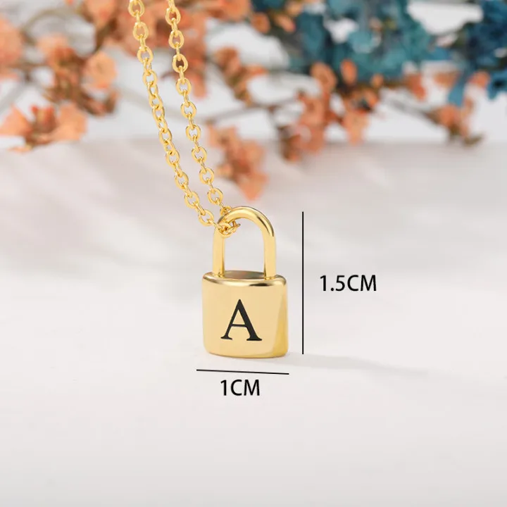 Initial Necklace For Women Padlock Lock 