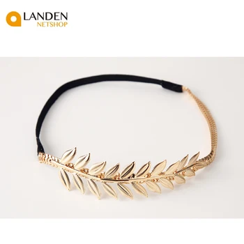 

1 ud. Elastic Band for woman Flower's sheet, Sheets's branch from olive tree Vintage gold tone Hair Accessories