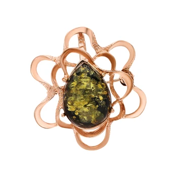 

Silver brooch with amber sunlight sample 925