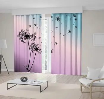 

Curtain Dandelions Flying in Wind Nature Garden Blossom Floral Modern Artwork Blue Pink Black