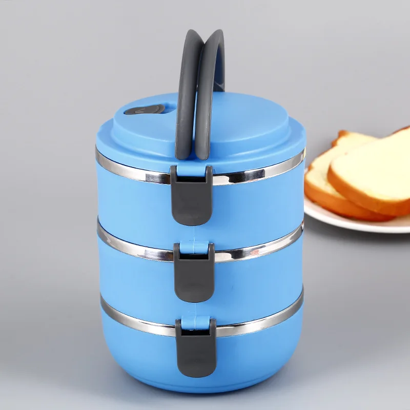 Ланч бокс 3 секции Lunch Box Urban Living 3 Layer Stainless Steel термо контейнер для обедов(Голубой