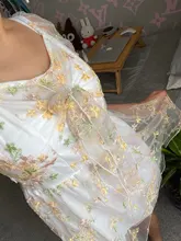 Mini Dress Puff-Sleeve Lace Print Chiffon French Korean-Style Sexy Vintage Women Floral