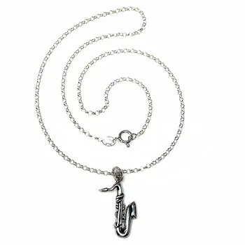 

Pendant 925 Sterling silver m saxophone 18mm. Musical instrument chain 40cm. Model rolo closure reasa