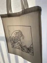 Bolso de lona de gran capacidad con impresión divertida de onda japonesa, bolso de hombro femenino de moda Harajuku con dibujos y letras Ulzzang con cremallera