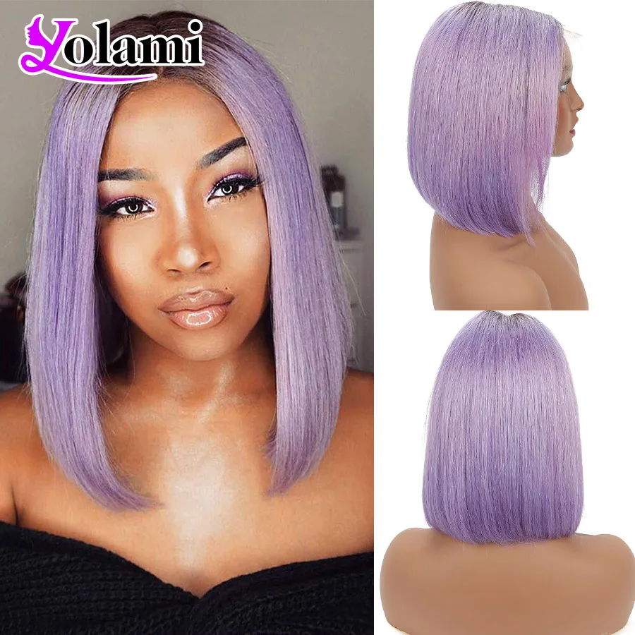 Yolami Ombre 2 тона 1B розовый фиолетовый короткий боб парик 10 дюймов 13X4 предварительно