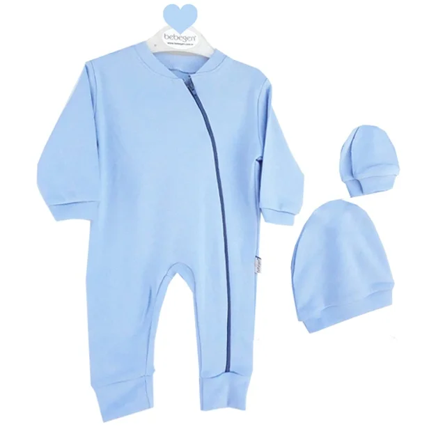 

Zipper Dented Gloved Blue Simple Jumpsuit