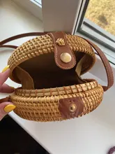 Gusure-Bolso de mimbre tejido para mujer, bandoleras cruzadas hechas a mano de verano para la playa, pequeñas, de hombro redondo de paja